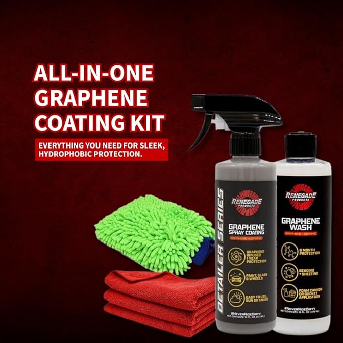 Renegade Products Graphene Wash & Protect Kit – Wash & Coat System with Microfiber Towels – Adds Gloss, UV Protection & Hydrophobic Shield