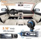 1080P Dash Cam Front Inside, Full HD Dual Dash Cam for Cars, WiFi Dash Camera, 3.16" Screen,Night Vision,G-Sensor, Loop Recording, APP Control, 170°Wide Angle, Include 64GB Card
