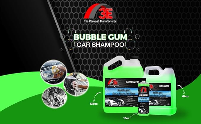 3E Bubble Gum Snow Foam Car Wash Soap - Pressure Washer Jet Gun Cleanser, pH Balanced, Easy Rinse, Scratch-Free. Works with Foam Cannons, Guns, or Buckets. Safe for Cars, Trucks, RVs & more, 128 oz