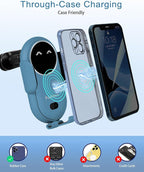 Wireless Car Charger, Phone Mount for Car Wireless Charger Smart Sensor Air Vent, Automatic Clamping Phone Holder Compatible with iPhone 14/13/12/11//XS/XR/8, Samsung S22/S21/S20/Note 20, etc Sea Blue