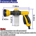 High Pressure Car Wash Foam Gun, 8 Way Spray Pattern Garden Hose Nozzle with 3.5oz/100cc Soap Dispenser, Adjustable Hose Spray Nozzle for Car Washing, Pet Shower, House Cleaning (Yellow)