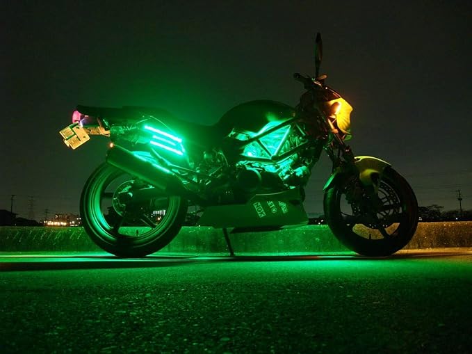 iJDMTOY 4pc Motorcycle Underglow LED Strip Light Kit RGB Neon Accent Night Riding Light Ground Effect Atmosphere Lighting Kit for Motorbike Trikes Golf Carts ATVs UTVs Decoration