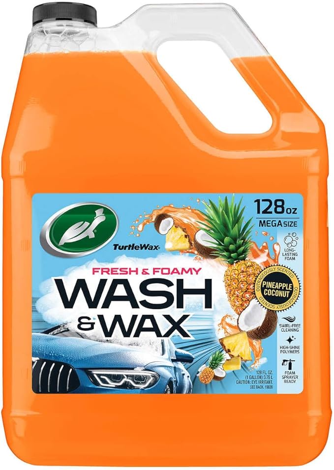 Turtle Wax Fresh & Foamy Wash and Wax, Pineapple Coconut Scent - 128 OZ