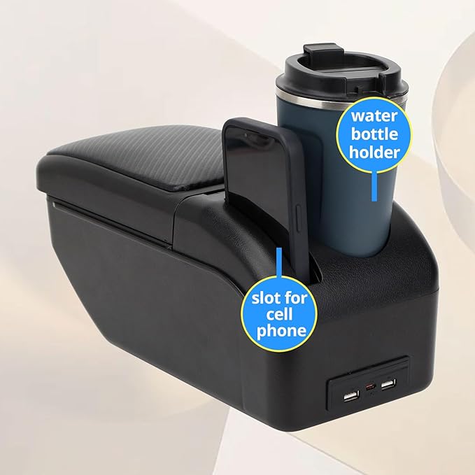 AULPHIKE Compatible with Ford Fiesta Armrest 3 MK7 2009-2017 Car Center Console Organizer Armrests Double Layer Storage with USB Ports（Carbon Fiber Style）