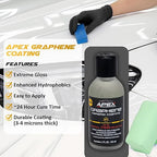 Apex 7 Year Graphene Ceramic Coating 10H with 2 Applicators 60mL - Durable Paint Protection Up to 7 Years - Applies Easily - Hydrophobic Graphene Ceramic for Ultra Gloss - Great on Paint/Glass/Wheels