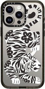 CASETiFY Impact iPhone 15 Pro Max Case [Slim/Compatible with Magsafe / 8.2 ft. 4X Military Grade Drop Protection] - Silver Tiger - Clear Black
