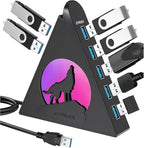 7-Port USB 3.0 Hub, Vertical USB Hub Splitter with RGB Lighting,5Gbps High-Speed Data Transfer and 2FT Extension Cable, Compatible with PC, MacBook, Laptop, PS5, Xbox, Flash Drive, Printer