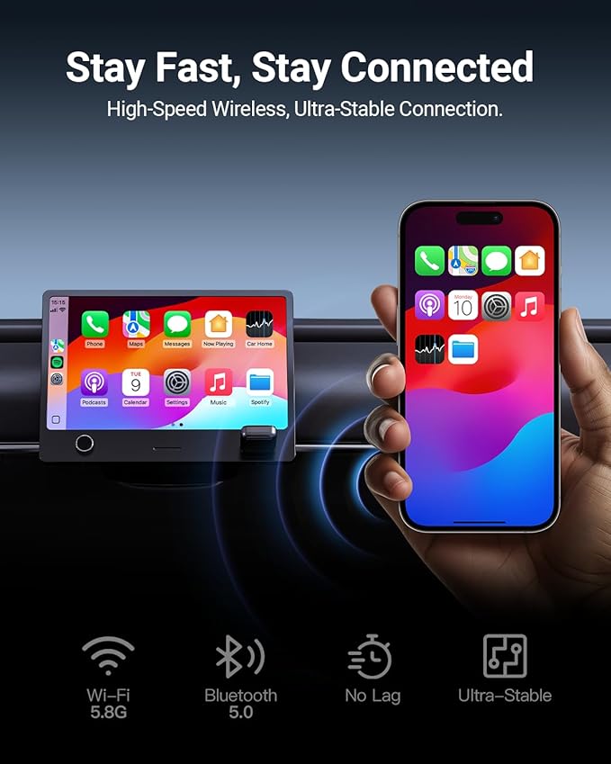 ZUCWO 2-in-1 Mini Wireless CarPlay Adapter for iOS Andriod Auto Plug and Play Low Latency Portable Carplay Adapter Converts Wired to Wireless CarPlay for iOS10+/Android 11+ (Blue)