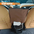 Car Handbag Holder Between Seats, Luxury Leather Car Purse Holder with Tissue Box, Multi-Pocket Large Capacity Storage Bag, Hanging Auto Organizer Pets Kids Barrier for Safe Driving (Brown)