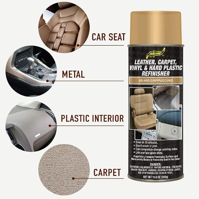 SM Arnold Refinishing Spray Paint - CAPPUCCINO 11 Oz. - For Leather, Carpet, Vinyl, Metal, Plastic, Polycarbonate, Polypropylene, Acrylic, Lexan, Fiberglass | Pro Grade Aerosol Refinisher