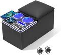 Upgraded Center Console, Wireless Charging Phone Holder & Cup Holders Armrest Organizer for Car Minivan Truck Van, Universal Rear Bench Seat Storage Box with 7 Modes LED Light