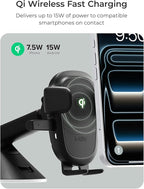 iOttie Easy One Touch Wireless 3 Dash & Windshield Car Mount, 15W Qi Fast Charging Phone Holder, One-Handed Auto Clamp, Adjustable Smartphone Mount for iPhone 17 Pro Max, iPhone 12-17, Samsung, Pixel