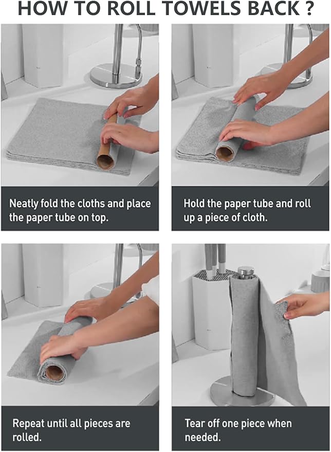 Fantasticlean Microfiber Cleaning Cloth Roll -40 Pack, Tear Away Microfiber Towels, 12" x 12", Reusable, Washable, Scratch Free, Ultra Absorbent Dishcloth for All-Around Cleaning Supplies (White)