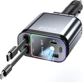 4 in 1 Retractable Car Charger with Starry Light,69W USB-C Fast Car Charger, for iPhone 17/16/15/14/13/12/11, Android,Pixel,Cigarette Lighter Charger (for Lightning+USB-C)