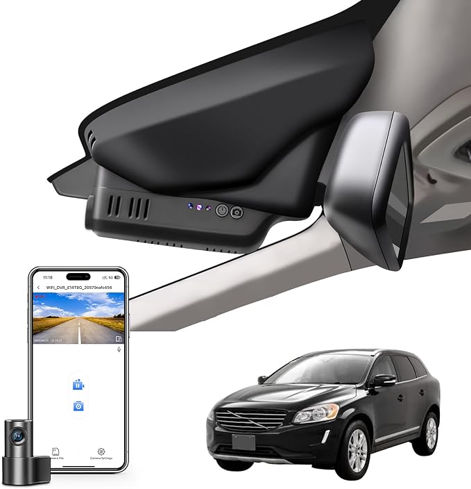 Mangoal Front 4K & Rear 1080p Dash Cam Custom for Volvo XC60 2013 2014 2015 2016 2017(Model A),T5 T6 Gen 1 Facelift Accessories,OEM Look, UHD 2160P Video, WiFi & App,Easy to Install,128GB Card