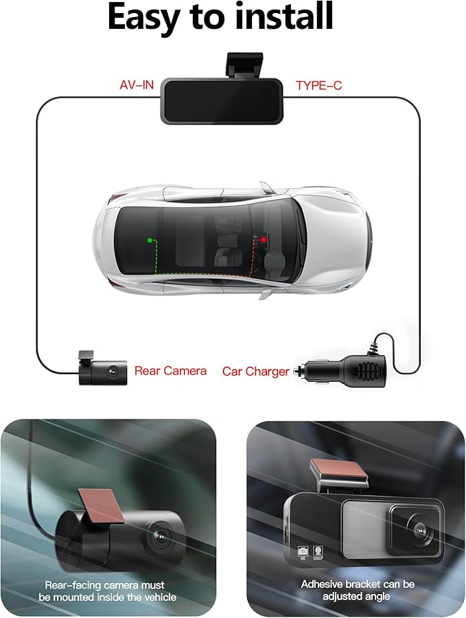 4K Dash Cam Front and Rear 3.2in HD Wireless Mounted Camera for Cars,Built-in 5GWiFi&G-Sensor,Super Night Vision,HDR, Loop Recording App Control 24 Hours Parking Monitor Included 32GB Card