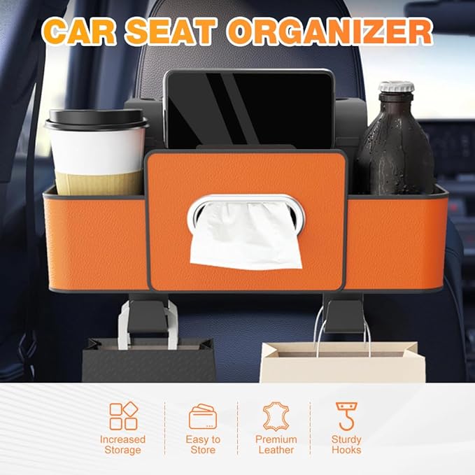 PUSKIU Car Organizer and Storage Box, Car Organizers and Storage Box for Back Seat, Car Organizer Back Seat for Daily Travel (Beige)