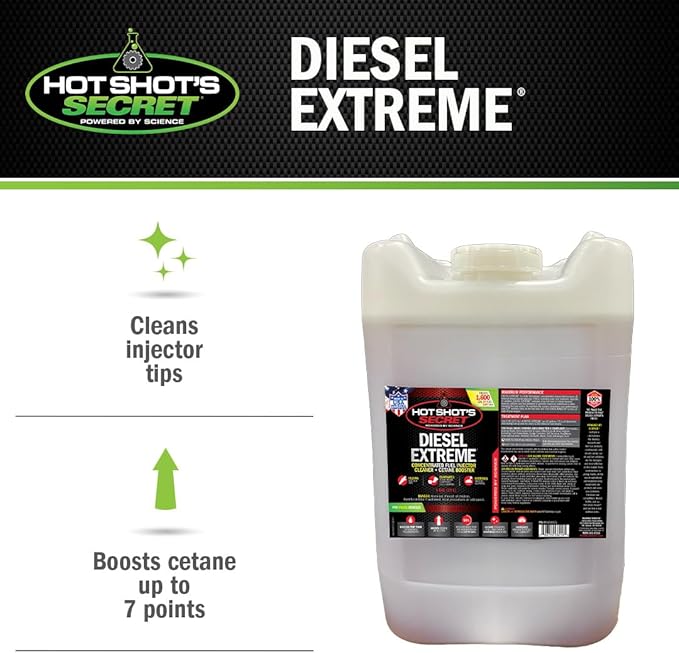 Hot Shot’s Secret Diesel Extreme 5 Gallon – Treats 1600 Gallons – Concentrated Diesel Fuel Additive, Fuel System Cleaner and Injector Cleaner, Restores Engine Performance