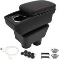 Car Armrest Storage Box Compatible with Nissan Almera Versa 2012-2019 Double Layer with 6 Ports and Cup Holder Car Interior Accessories Red Thread
