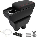 Car Armrest Storage Box Compatible with Nissan Almera Versa 2012-2019 Double Layer with 6 Ports and Cup Holder Car Interior Accessories Red Thread