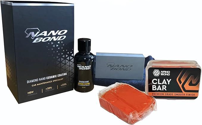 Nano Bond Ceramic Coating, PRO car Care kit with 2 Pack 100g Clay Bar kit for Paint Correction, Glass, and Wheel Exterior Care Product kit, Hydrophobic