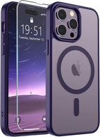 SUPFINE Magnetic for iPhone 14 Pro Max Case (Compatible with MagSafe) (Military Grade Drop Protection) Slim Translucent Matte Shockproof with Anti-Fingerprint Phone Case,Dark Purple