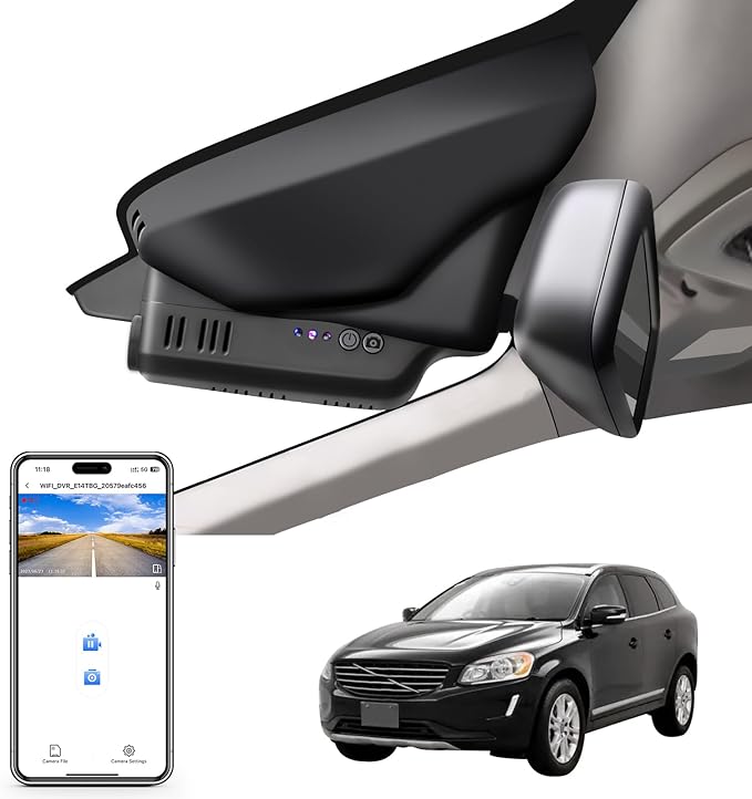 Mangoal 4K Dash Cam Custom for Volvo XC60 2013 2014 2015 2016 2017(Model A),T5 T6 Gen 1 Facelift Accessories, OEM Look,UHD 2160P Video,WiFi & App,Loop Recording,Easy to Install,64GB Card