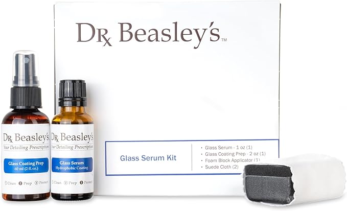 Dr. Beasley's Glass Serum Kit - Semi-Permanent Ceramic Coating, Water-Repelling, Easy-Cleaning, UV Protection, Perfect Clarity
