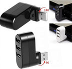 USB Port Splitter, USB 3 Port Compact Portable Rotatable HUB, USB Hub Dock [90°/180° Degree Rotatable] for PC Laptop Notebook and More - Black