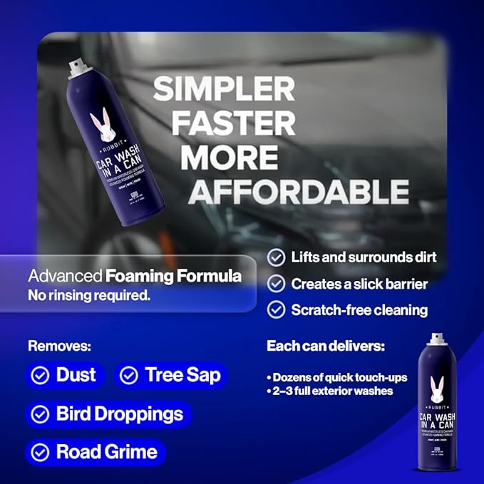 Car Wash In A Can™ Kit, Premium Waterless Car Wash Spray, Ready-to-Use Formula, 1 Can + 6 Microfiber Towels, Up to 3 Washes per Can, Scratch-Free Formula (1 Can)