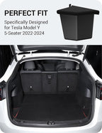 BASENOR New Version 2022-2024 Tesla Model Y Trunk Organizer Trunk Storage Bins with Carpeted Lid, Waterproof Rear Side Box Interior Accessories for Model Y 5-Seater