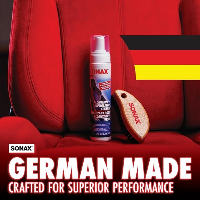 Autogeek SONAX Alcantara & Upholstery Cleaner Bundle | Removes Stains & Restores Color on Delicate Surfaces | Includes 2 x 250ml Bottles, Horse Hair Brush & Microfiber Towel | SON-206141-BUN