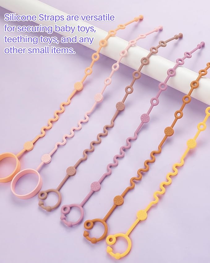 LittleHugs Toy Straps for Baby, 6pcs Adjustable Toy Holder for Stroller Accessories, Silicone Tether Pacifier Clip, No Throw Travel Essential Leash for High Chair, Car Seat