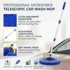 TORVA 41" Car Cleaning Brush with Telescopic Handle Aluminum Alloy Long Rod, Chenille Microfiber Car Wash Mop for Washing Caravan Van Truck Boat RV Roof, Soft Head Duster Clean Product