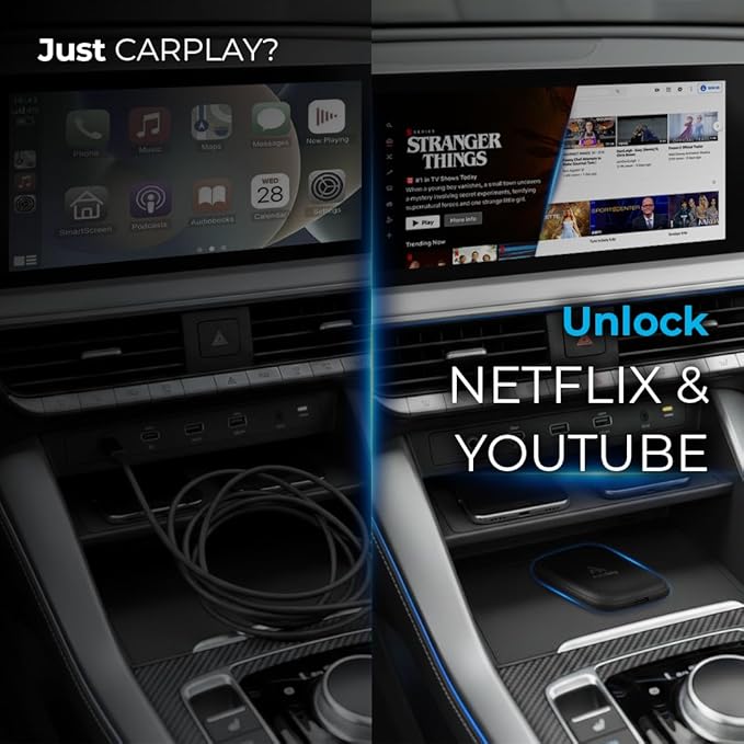 AutoSky AI Box Lite – Wireless CarPlay & Android Auto Adapter, Plug-and-Play, Fast Connection, Stable Performance, Stream Netflix & YouTube via Hotspot, Works with OEM Touchscreen