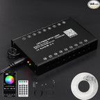 AMKI 144pcs*0.04in*13.1ft Pure White 18LED Meteor Shooting Stars Effect Fiber Optic Lights Kit,20 Modes Meteor Light Engine with Bluetooth+RF Remote Control