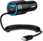 Android Car Charger Fast Charging Cord Type C 3.4A USB C Cigarette Lighter Adapter with Coiled Cable for Samsung Galaxy S26 S25 S24 S23 Z Flip 7 6 Z Fold 7 6 5 A57 A37 A17 A16 A35 A25 A15 A54 A14 A53