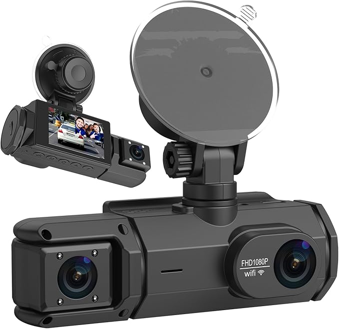 Dash Cam for Cars, 1080P Full HD Dual Dash Cam Front Inside, WiFi, 2" Screen, Night Vision, G-Sensor, Loop Recording, 170° Wide Angle, APP Control (Dual Dashcam)