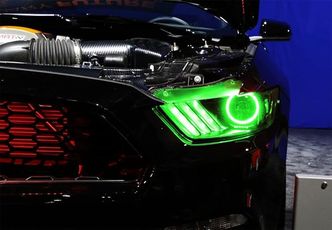 iJDMTOY 7-Color RGB LED Halo Ring Lighting Kit Compatible with 2015-2023 Ford Mustang Projector Front Road Illuminating Light Retrofit w/Adjustable Setting