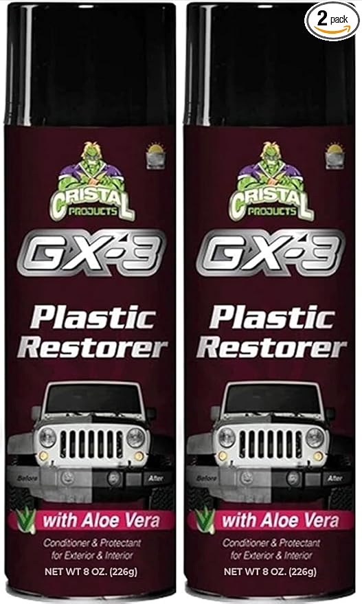 GX-3 Plastic Restorer – Black Plastic Restorer for Cars & Automotive Trim Restorer – Interior Car Cleaner & Exterior Faded Plastic, Vinyl & Rubber Renewer with Aloe Vera 2PK (8 fl oz)