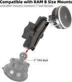 15W Fast Charging Magnetic Wireless Charger with 1" Ball for RAM Mounts - 3.54" Medium Aluminum Alloy Arm, TEC and Fan Dual Cooling - Compatible with MagSafe iPhone 17/16/15/14/13/12 Series