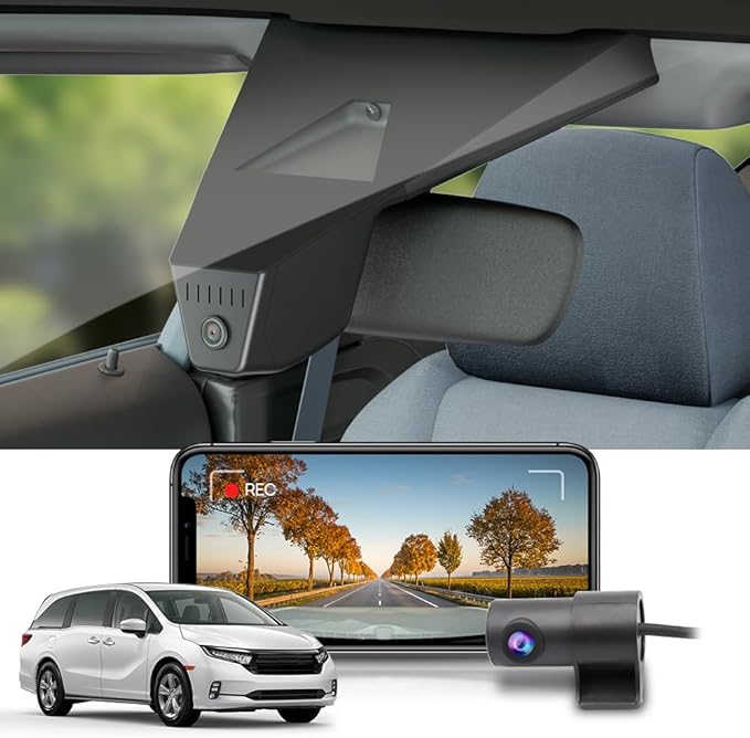 Fitcamx Front 2K+Rear 1080P Dash Cam Adapts for Honda Odyssey 2021-2026 Gen6 (HD2-D5900), Integrated OEM Look, Dual HD Video, WiFi & APP, Loop Recording, Gravity Sensor, Easy to Set, 64GB Card