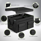 MIU COLOR Car Trunk Organizer with Lid, Collapsible Car Storage Organizer with Reinforced Leather Handles, Non-Slip Bottom, Trunk Organizer for SUV, Van, Jeep (Black with Strap, Extra Large)