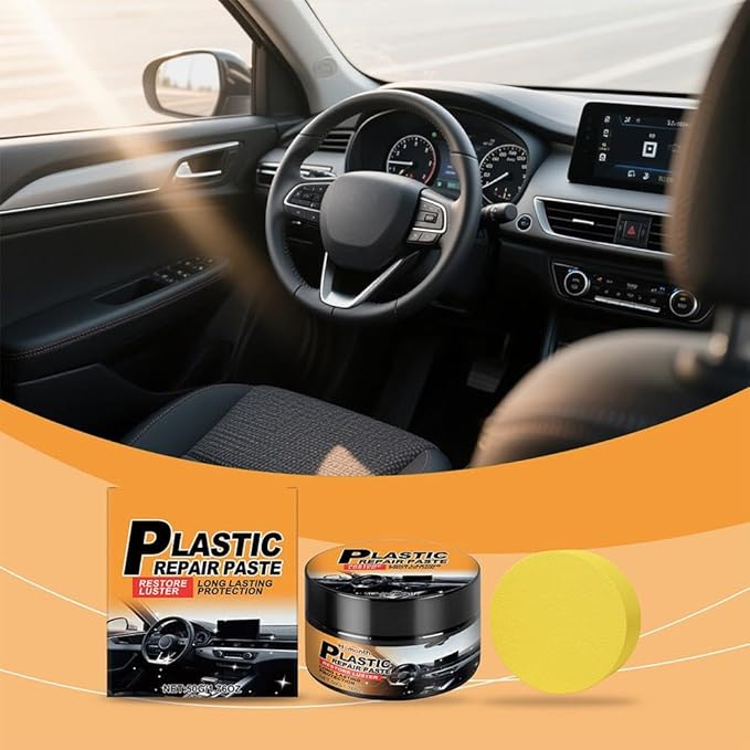 Car Interior Restorer – Leather & Plastic Trim Cream, Renews Faded Dash, Seats, Bumpers & Vinyl, UV Protective Polish, Non-Greasy 50g