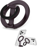 MagSafe Finger Ring Phone Holder with Kickstand, Magnetic Grip Stand for iPhone 17e/17 Pro Max/Air/16e/16 Plus/15/14/13/12 Samsung Galaxy & Pixel, Stick-On for MagSafe Car Mount, Gym & Metal Surfaces