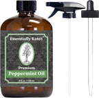 Peppermint Essential Oil 4 oz. with Huge Glass Bottle, Glass Dropper, and Sprayer. Detailed User's Guide E-Book. Skin Care, Garden Care, and Hair Care.