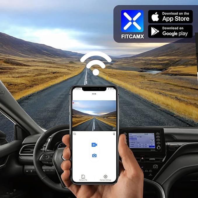 Fitcamx Front 2K+Rear 1080P Dash Cam Adapts for Toyota Camry 2021 2022 2023 2024 LE L XLE TRD XSE SE Hybrid (Gen8/XV70), OEM Style, Dual HD Video, WiFi & APP, Loop Recording, G-Sensor, 64GB Card