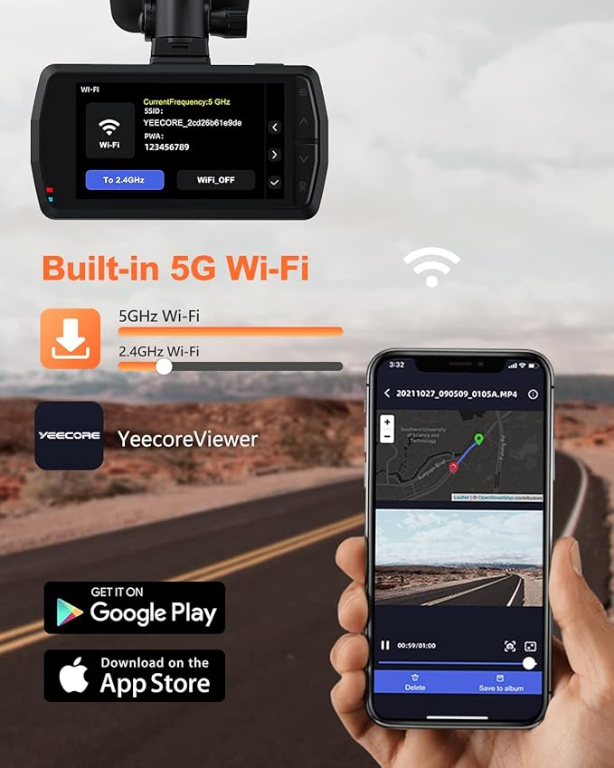 YEECORE D21 Dash Cam, Real 4K Dash Camera Front 5G WiFi GPS, 3" LCD Super Night Vision Car Camera, 157°Wide Angle Dash Camera for Cars with App, Accident Record, G-Sensor, Parking Mode, 512GB Max