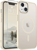 SUPFINE Magnetic for iPhone 14 Case & iPhone 13 Case (Compatible with MagSafe)(Military Grade Drop Protection) Slim Translucent Matte Shockproof Phone Cover,Antique White