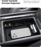 ECOZEN 2026 Santa Fe Center Console Organizer - 2 Pcs Armrest Box Storage Tray + Lower Center Console Tray With Extra Two Cup Holders For 2024-2026 Hyundai Santa Fe/Hybrid Interior Accessories